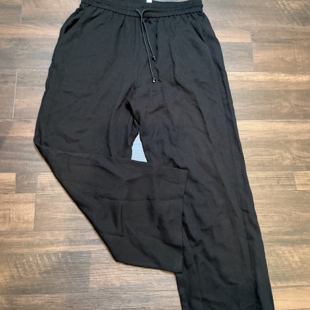 Halara Wide Leg Drawstring Pants Black Tall Relaxed Viscose Blend XL Long Basic